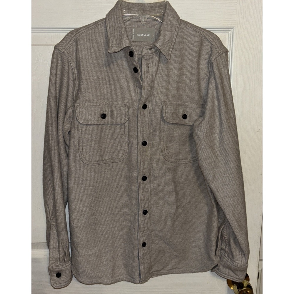 Everlane Men The Heavyweight Overshirt S Greige Button Up Pockets Cotton Shacket